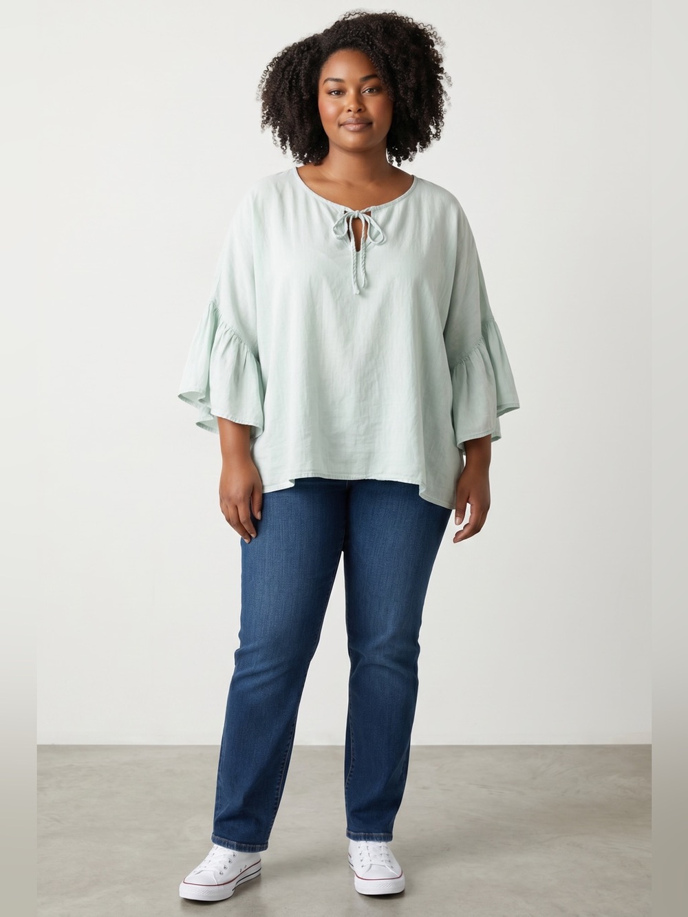 Adyson Parker Bell Sleeve Relaxed Fit Chambray Blouse // Blue // 3X